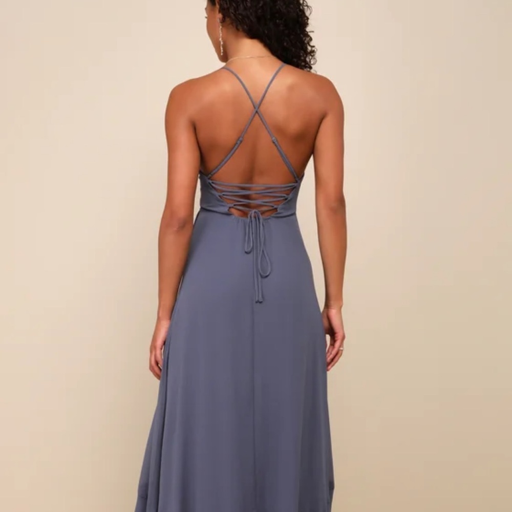 Lulus High-Low Maxi Dress Granite Blue - Picture 2 of 3